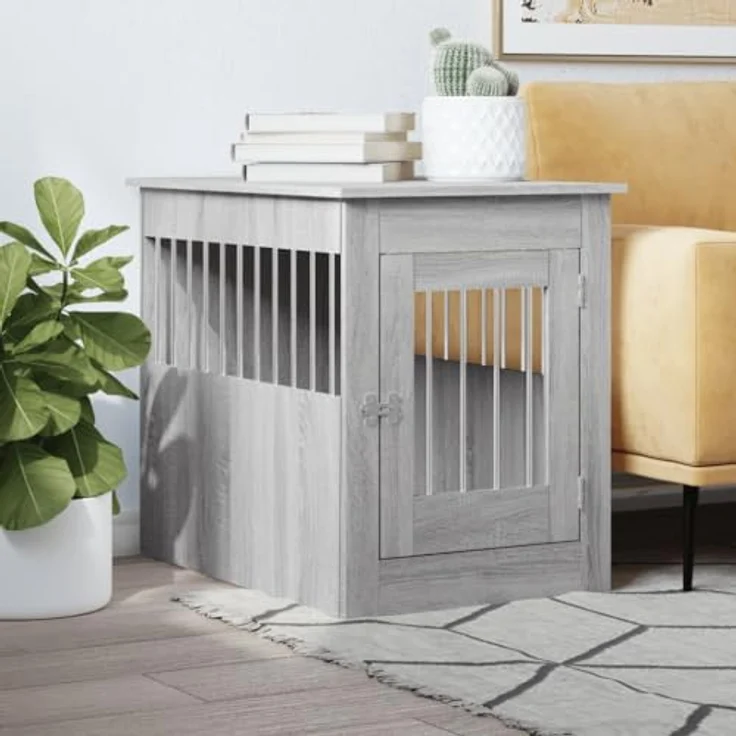 vidaXL Hundekäfig im Möbelstil, Abschließbar Hundebox mit Tür, Hundehütte Beistelltisch, Grau Sonoma 55x80x68 cm Holzwerkstoff – Bild 2