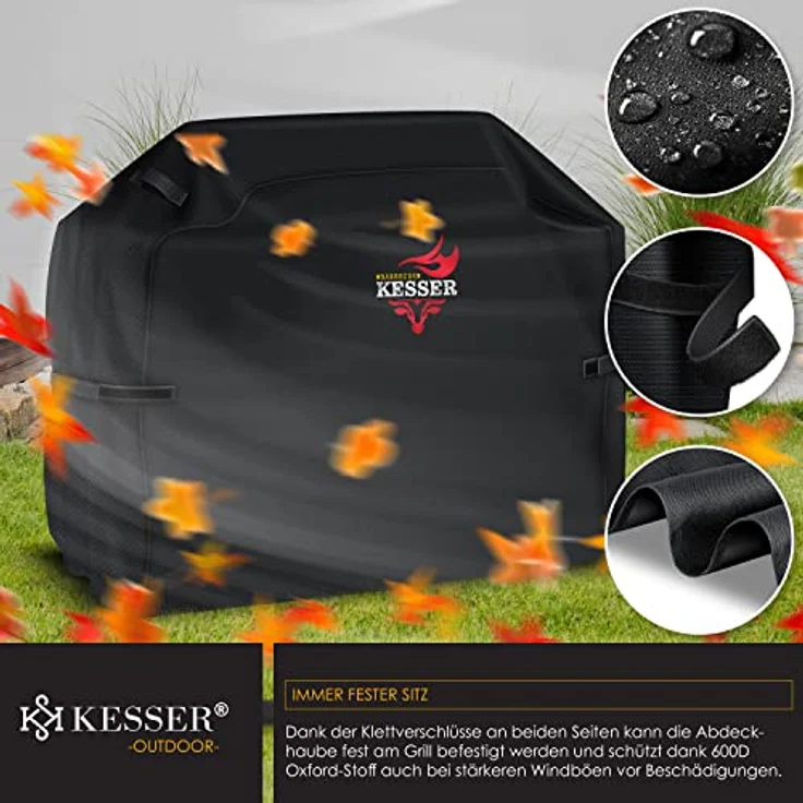 KESSER Premium BBQ Grillabdeckung Gasgrill Grillhaube Abdeckung Wetterfest - für Weber, Brinkmann, Char Broil Grill Abdeckhaube Schutzhülle 600D Oxford- Gewebe Reißfest Schwarz, 152 x 71 x 112 cm (BxTxH) – Bild 5