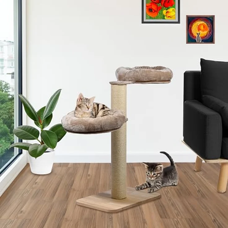 dobar® Premium Katzen-Kratzbaum Sleepy aus Holz mit extra großen und stabilen Kratz-Stämmen in Naturholzoptik – Bild 4