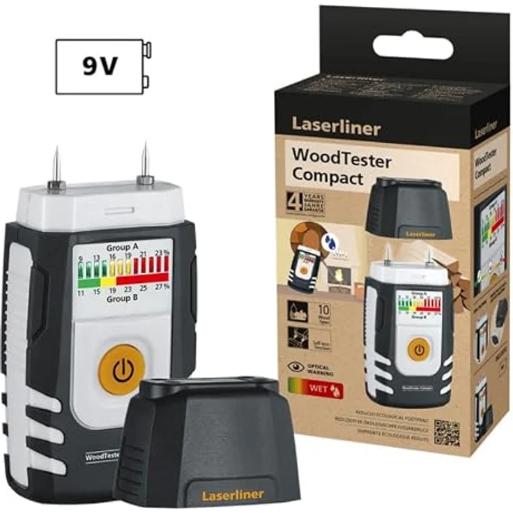 LASERLINER WoodTester Compact Holzfeuchtemessgerät - Dual-Skala, Batteriestatusanzeige, ergonomisches Gehäuse – Bild 3