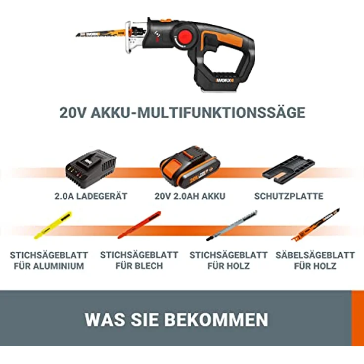 Worx WX550 Axis Akku-Multisäge ? Profi Pendelhub-Stich- und Säbelsäge ? Ideale 2 in 1 Säge für Holz, Stahl & PVC ? PowerShare kompatibel – Bild 5