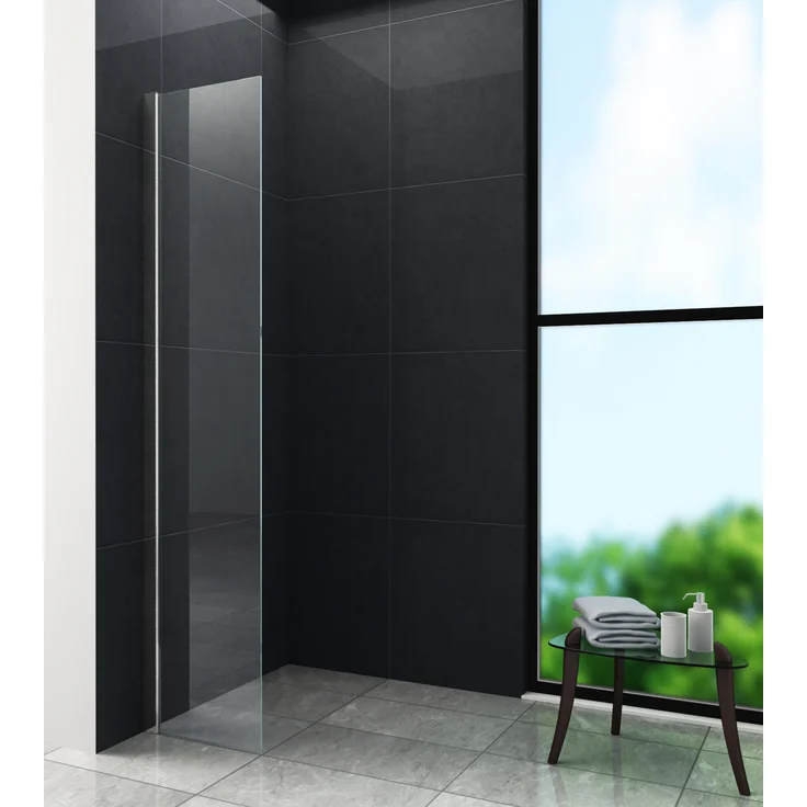 Glasdeals Duschwand AQUOS-MINI 30 x 200 cm, 10 mm ESG Sicherheitsglas mit Easy-Clean und verchromten Aluminiumprofilen