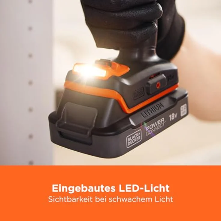 Black & Decker Akku-Bohrschrauber 18V ohne Akku BCD382XN-XJ, Akkubetrieb – Bild 7