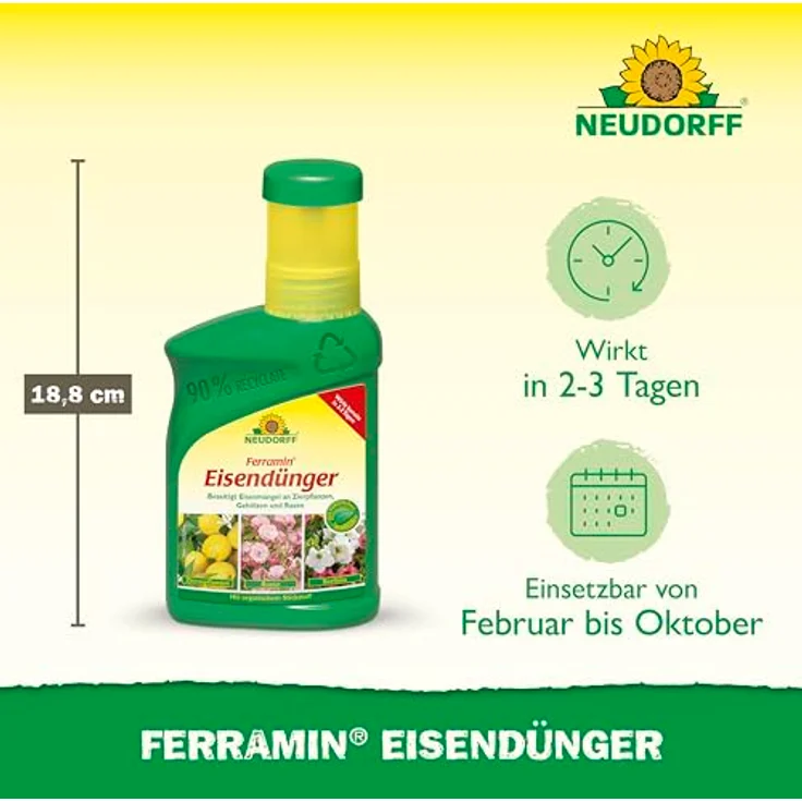 Neudorff Ferramin Eisendünger, Natürlicher Eisendünger für Zitruspflanzen, Zierpflanzen und Rasen, 250 ml für kräftig-grüne Blätter und verbesserte Photosynthese – Bild 3