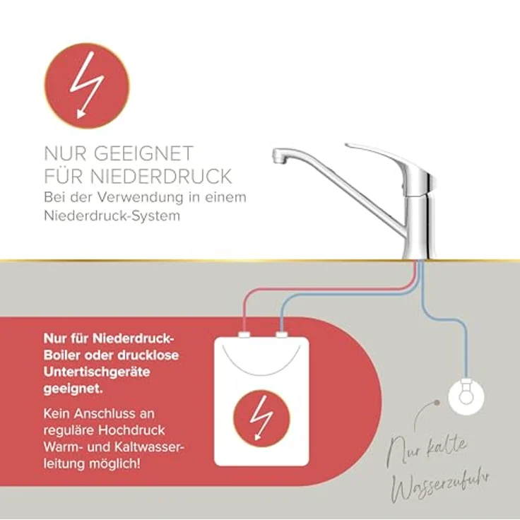 Lenz KELA Niederdruck Küchenarmatur für Boilerbetrieb, Chrom, schwenkbarer Auslauf, spritzfreie Markenmischdüse, langlebige keramische Markenkartusche – Bild 3