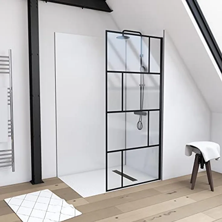 MARWELL Duschwand in modernem Design 90 x 195 cm - Glasdusche mit matt schwarzen Wandprofil - Einscheibensicherheitsglas für höchste Sicherheit - Montage auf Duschwanne oder Fliese