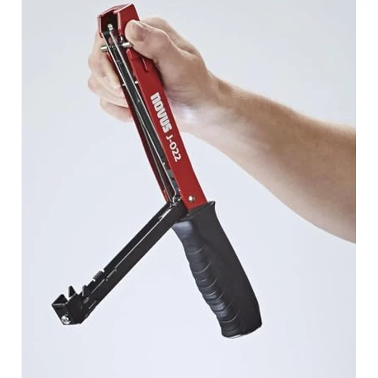 Novus Tools Hammertacker J-022, für Feindrahtklammern Typ H (4-6 mm), ergonomischer Softgrip, robuste Vollmetall-Konstruktion, blau – Bild 7