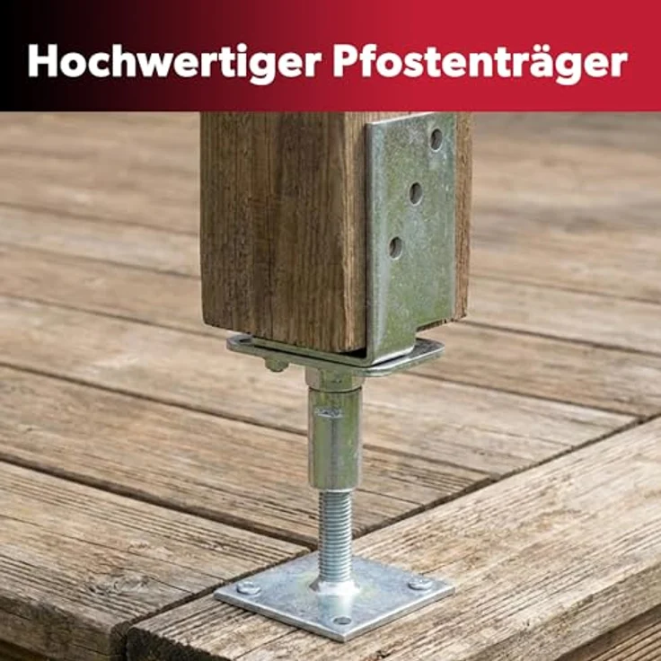 siwitec U-Pfostenträger höhenverstellbar 150 - 190 mm, verzinkt zum Aufschrauben, für Holzpfostenstärken von 71 bis 161 mm – Bild 4