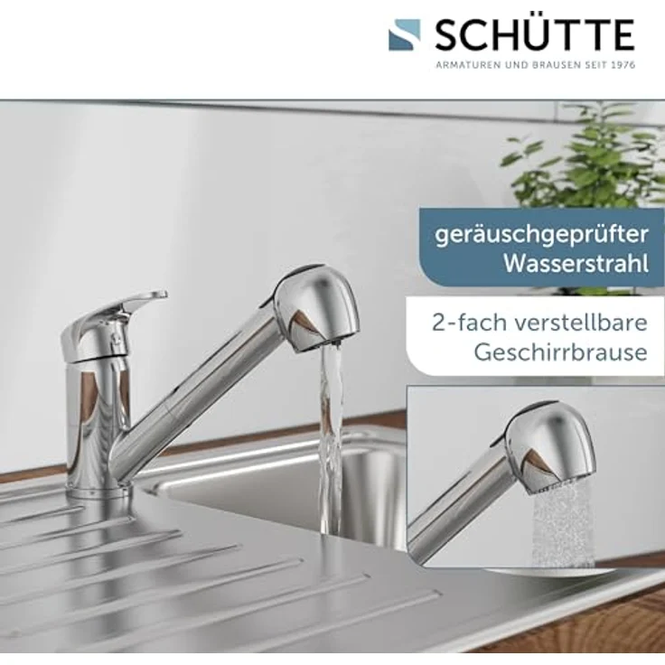 SCHÜTTE DIZIANI Niederdruck Spültischarmatur mit herausziehbarer Geschirrbrause, Einhebelmischer, 90° schwenkbar, Chrom – Bild 5