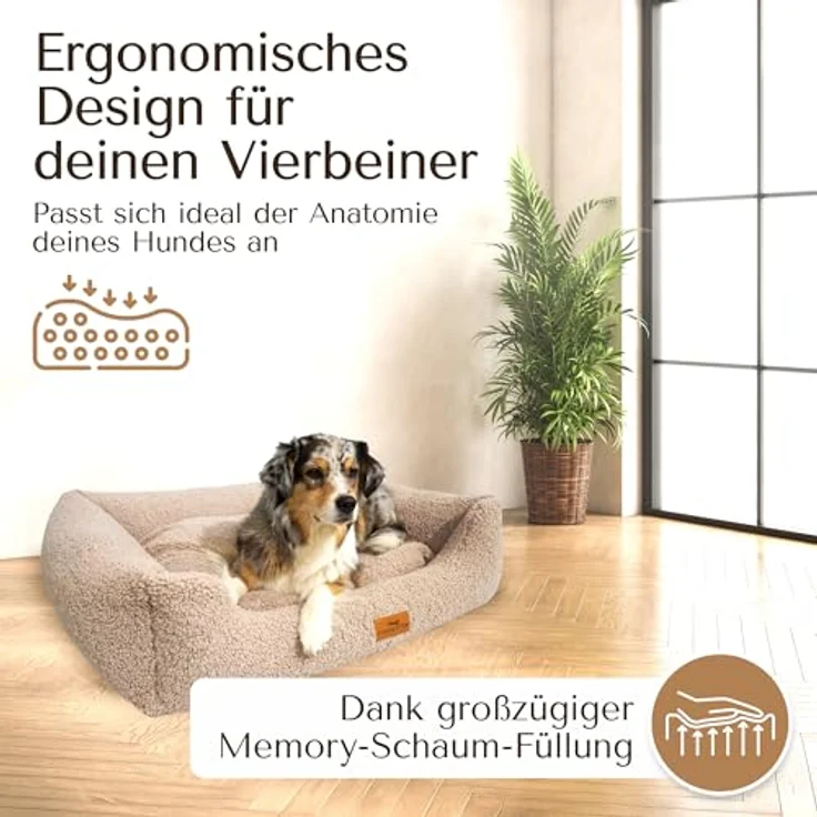 FREUDENTIER Orthopädisches Hundebett aus Teddy - Waschbar - Herausnehmbares Liegekissen - Oeko® TEX Zertifiziert - Handmade in Europe - Greige, M – Bild 2