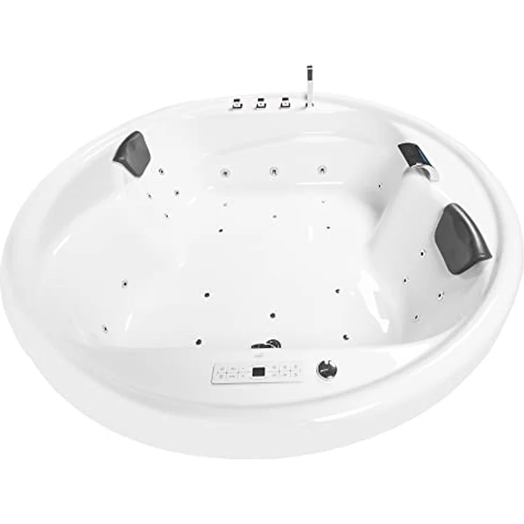 Basera® Whirlpool-Badewanne PREMIUM Indoor Podest-Whirlpool Badewanne XXL Gomera Rund 182 x 182 cm, weiß, mit 28 Massagedüsen, Heizung, Ozongenerator, Bodenansaugung – Bild 3