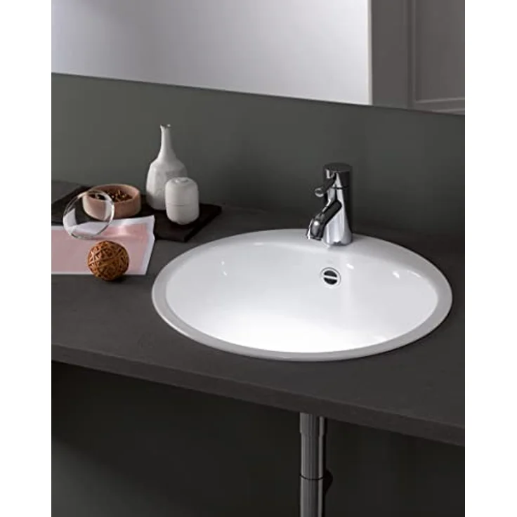 Alape EW 3 Einbaubecken, kreisförmig, Ø 475 mm, glasiert, Weiß, mit Hahnloch und Überlauf / Waschtisch / Waschbecken – Bild 3
