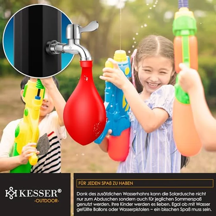 KESSER Solardusche 40- 60 Liter Solar Gartendusche warmes Wasser max. 60°C Inkl. Schutzhaube ohne Stromanschluss Pooldusche CampingRegenduschkopf und Wasserhahn Gartenschlauch-Anschluss Schwarz, 40 Liter - Preisvergleich – Bild 6