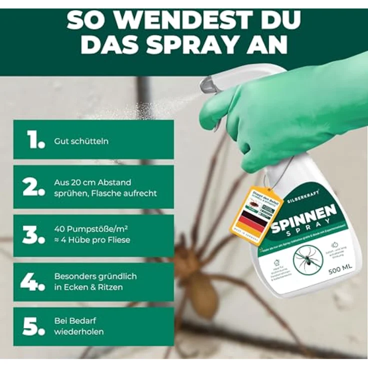 Silberkraft Spinnenspray 500ml, Anti Spinnen Spray mit Langzeitwirkung für Innen & Außen, inkl. gratis E-Book per QR-Code, Biozidprodukt gegen Spinnen im Haus, Keller & an der Fassade – Bild 5