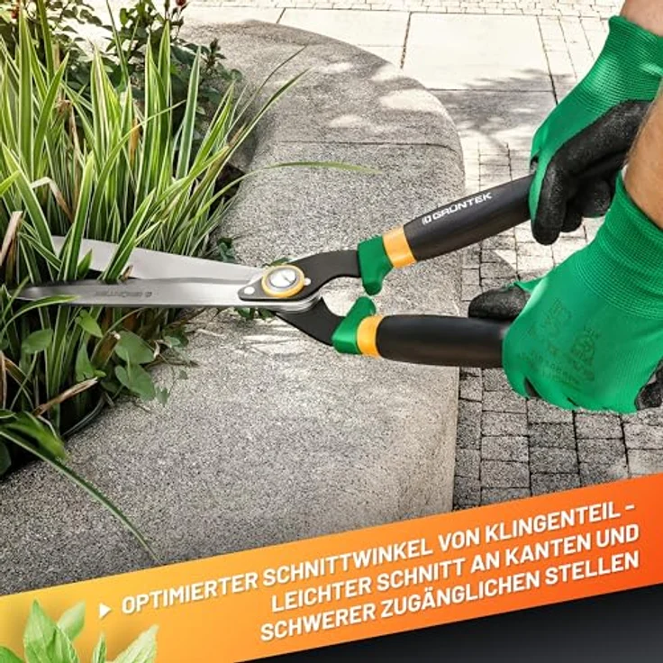 GRÜNTEK Heckenschere Panther 540 mm, Gartenschere und Strauchschere, Stahlklingen, Wellenschliff, Eschenholzgriffe, Profi Gartenheckenschere – Bild 4