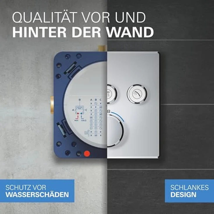 Grohe Precision Smartcontrol Duschsystem, Unterputz Thermostat mit 3 Absperrventilen und Vitalio Kopfbrause-Set, chrom – Bild 9