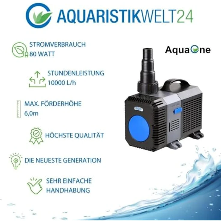 Aquaone CTP-10000 Teichpumpe, 80 Watt Eco Motor mit 10000 l/h Förderleistung und H-max 6,0m – Bild 2