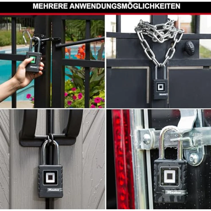 Master Lock 4901EURDLHCC Biometrisches Schwelast-Vorhängeschloss (Wetterfest) (Fingerabdruck-Schloss und Not-Richtungsschloss) (langer Bügel) -Geeignet für Anwendungen im Freien – Bild 2