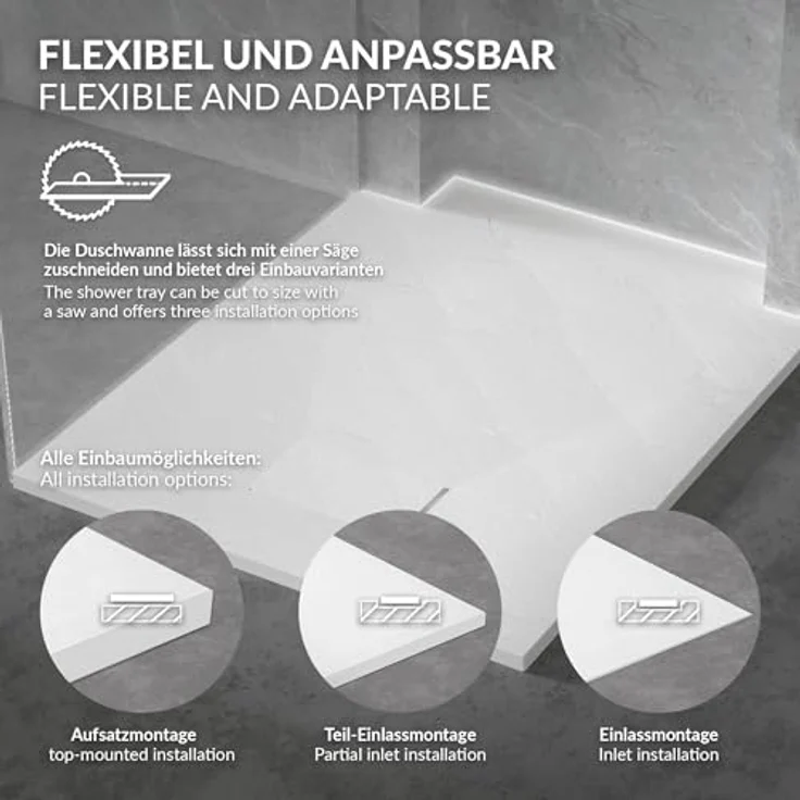 LuxeBath Duschwanne 80x80cm, quadratische Brausetasse mit rutschfester Oberfläche und Ablaufgarnitur, Weiß, H:30 mm extra flach – Bild 4