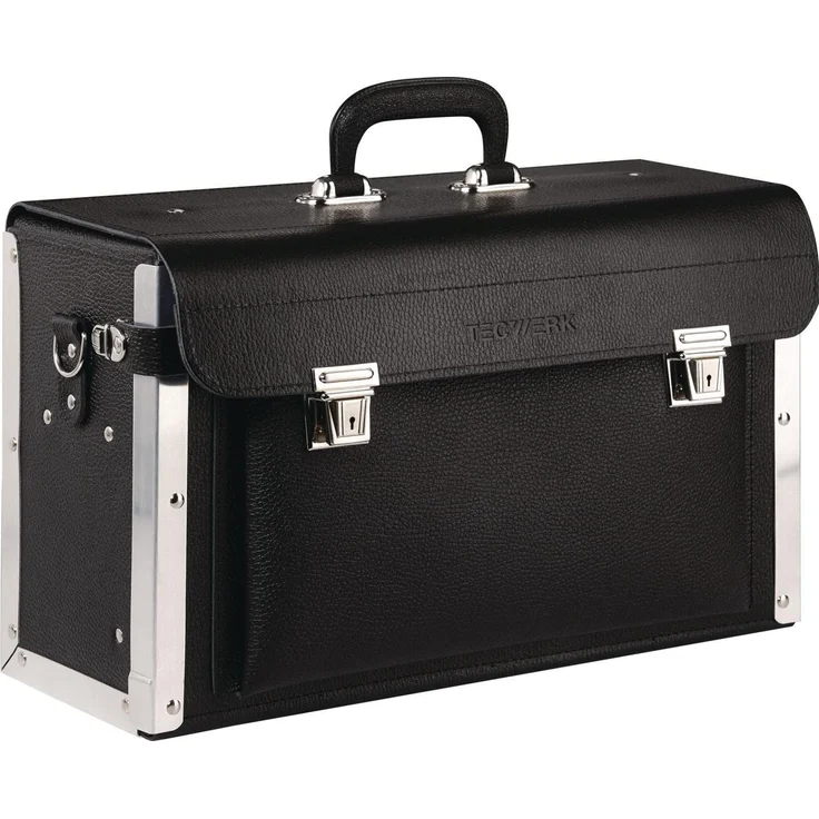 Tecwerk Werkzeugkoffer B430xT170xH280mm, 16 l, aus echtem Leder mit verstellbaren Werkzeughalterungen, stabiler Innenausstattung und aufklappbarer Vorderwand – Bild 1