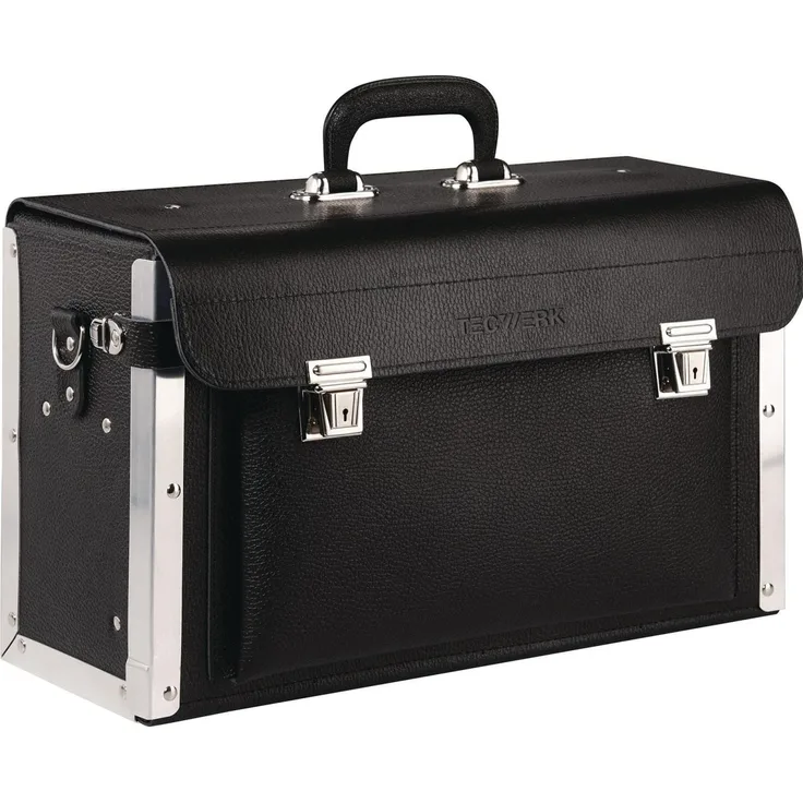 Tecwerk Werkzeugkoffer B430xT170xH280mm, 16 l, aus echtem Leder mit verstellbaren Werkzeughalterungen, stabiler Innenausstattung und aufklappbarer Vorderwand
