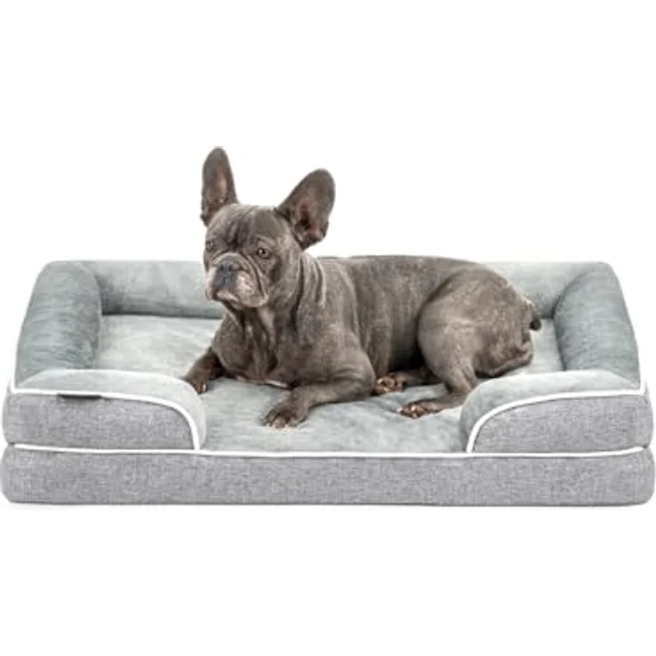 lionto orthopädisches Hundebett mit erhöhtem Rand, 89x63x17 cm, robustes Hundekissen aus weichem Flanell, abnehmbarer & waschbarer Bezug, rutschfest, grau, für kleine & große Hunde + Katzen – Bild 1