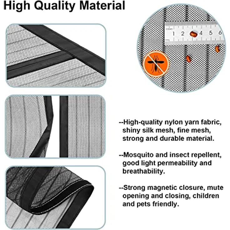 WENT Fliegengitter Tür Magnet Insektenschutz, 110 x 210 cm, ohne Bohren, mit schwarzen Streifen, ideal für Balkontür und Terrassentür – Bild 2