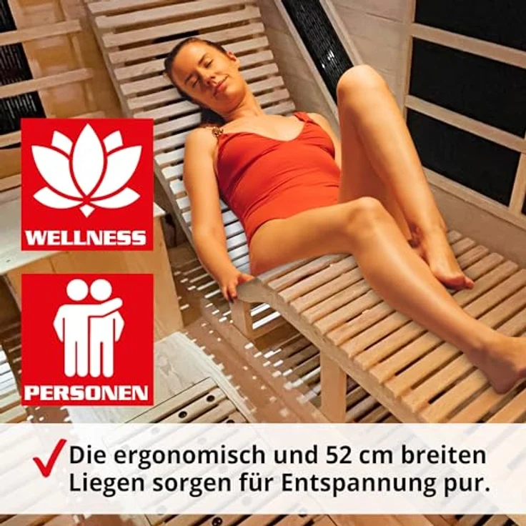HECHT Infrarot Sauna Fantasy | 12 Heizstrahler, 3450 W, 180 x 180 x 190 cm, mit 2 Liegen, LED-Lichttherapie und Bluetooth – Bild 5