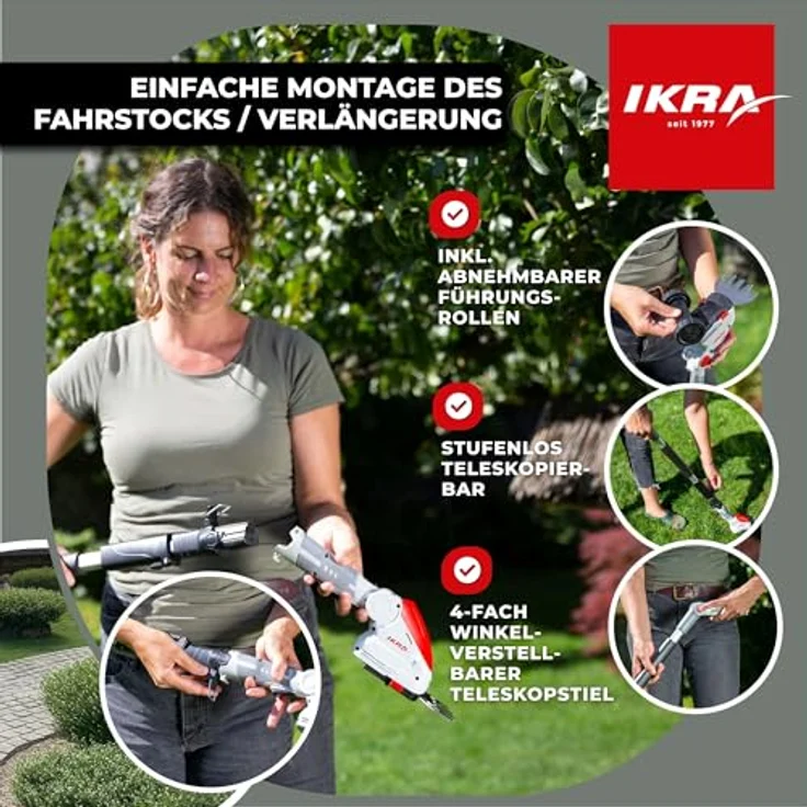IKRA Akku Grasschere & Buschschere IGBS 1210F, 2in1 Gartengerät mit Teleskopverlängerung und 200 Minuten Akkulaufzeit – Bild 5