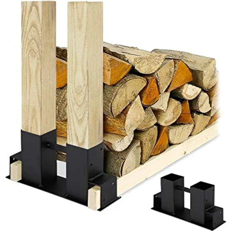 Relaxdays Holzstapelhilfe 2er Set, DIY Holzunterstand für Kanthölzer aus beschichtetem Stahl, schwarz, 16 x 34 x 10 cm