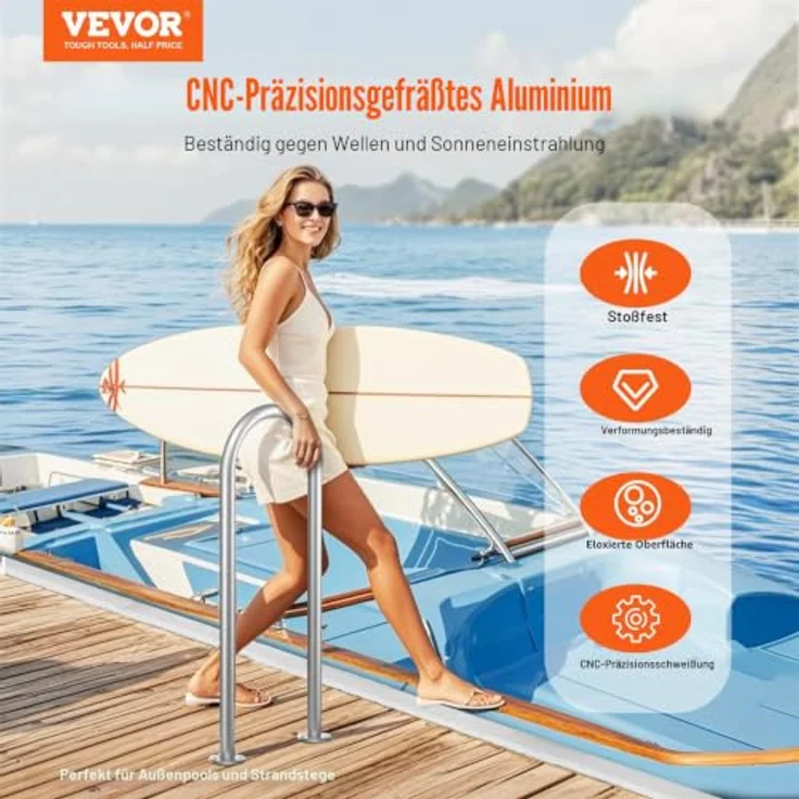 VEVOR Pool-Handlauf, Aluminium Pooleinstieg mit Grundplatte, 400 x 90 x 915 mm, benutzerfreundliche Einstieghilfe für Innen-/Außenpools, silbergrau – Bild 2