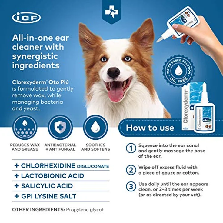 ICF Clorexyderm Oto Più Ohrreiniger für Hunde und Katzen, 150 ml - Saurer Ohrreiniger zur Therapiebegleitung bei Malassezien-Otitis, pH-neutral, schonende Reinigung - Preisvergleich – Bild 2