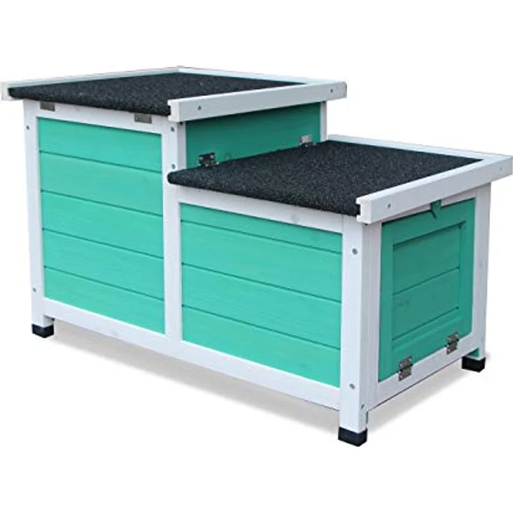 Dehner Nagerschlafhaus Happy Home Teatro, ca. 70 x 43 x 45 cm, Tannenholz, türkis/weiß, mit zwei praktischen Türen und aufklappbaren Bitumen-Dächern – Bild 3