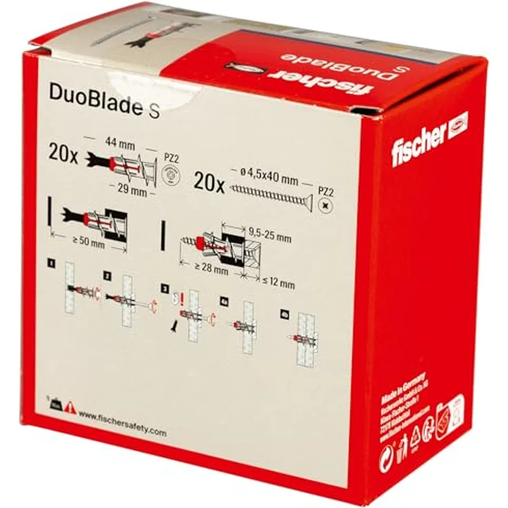 fischer DUOBLADE S, selbstbohrender Gipskartondübel mit Spanplattenschraube, starker Dübel für einfache Montage in Gipskarton- und Gipsfaserplatten, Zentrierspitze aus Metall, 20 Dübel + 20 Schrauben - Preisvergleich – Bild 4