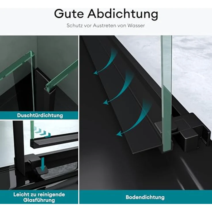 Mai & Mai Teramo12K Duschtür Nischentür 120x195cm Schwarz, Schiebetür aus 6mm ESG-Sicherheitsglas mit Soft-Close-Mechanismus und NANO-Beschichtung – Bild 5