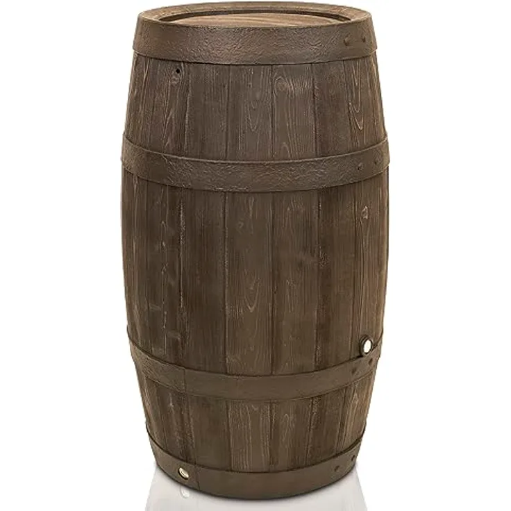 YourCasa Regentonne 250 Liter [Timber] mit Metallgewinde und Deckel - Regenfass Frostsicher, Kunststoff in Holzoptik - Holzoptik Regenwassertonne - 250L Garten Wassertank
