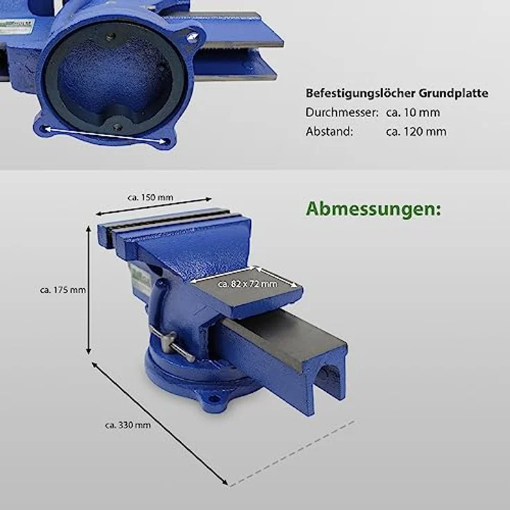 TRUTZHOLM® Schraubstock Parallelschraubstock 150mm parallel 360° drehbar massiv schwer mit Amboss für Werkbank Gusseisen (150mm) – Bild 5