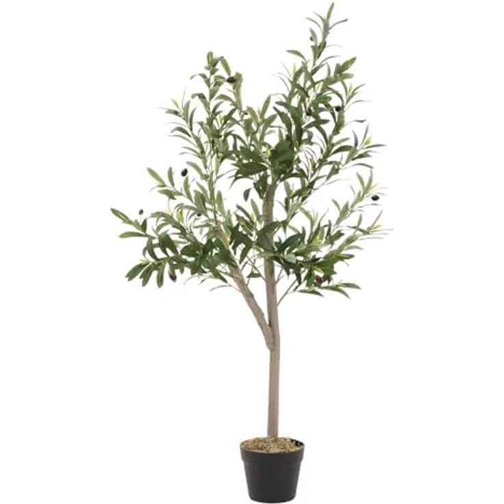 ML-DESIGN Kunstbaum Olive, 120 cm hoch, künstliche Pflanze mit echtem Holzstamm und Stoffblättern für Innen & Außen, dekorativ für Wohnräume und Garten