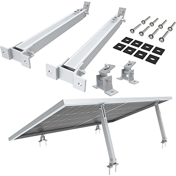 NuaSol Aufständerung Solarmodul Halterung, verstellbar 15°-30°, witterungsbeständig, für Flachdachmontage, einfache Befestigung, Silber