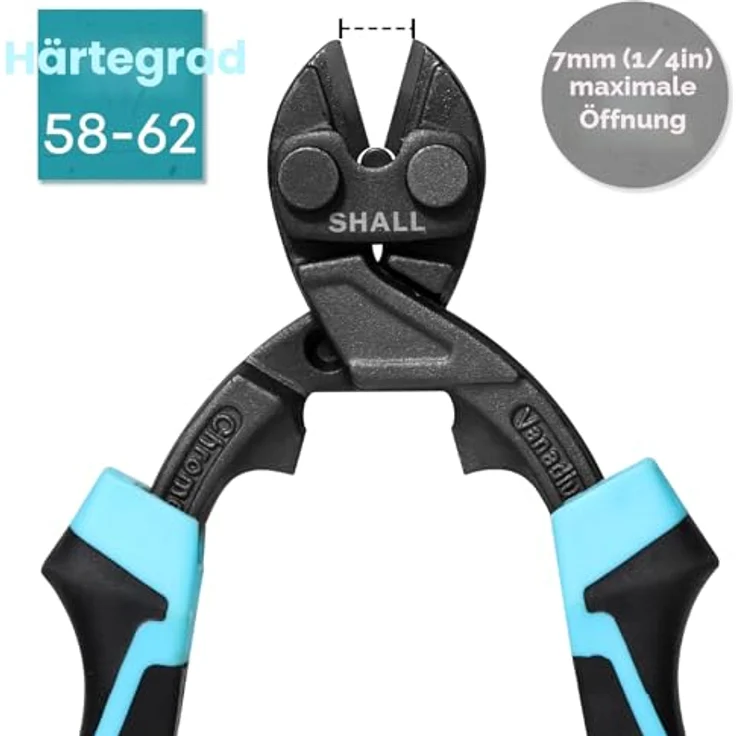 SHALL 8-Zoll-Mini-Bolzenschneider, Hochleistungs-Drahtschneider mit zweifarbigen ergonomischen Griff, effizienter Hebelwirkung, inkl. Gürteltasche – Bild 2