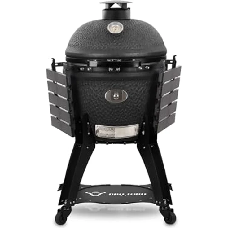 BBQ-Toro Kamado Grill Holzkohlegrill "Yuro" Ø 56 cm mit Seitenablagen, Thermometer | matt schwarz | Bubble Frosted Glaze | Ceramic Grill mit Rollen, Keramikgrill, BBQ Keramik Grill, Kugelgrill – Bild 5