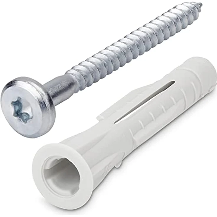 Befestigungsset für Aufhängeschienen 10 Stück Befestigungsschrauben 5,5 x 60 mm und 10 Stück Dübel 8 mm für Stein, Beton, Mauerwerk zum Befestigen von Wandschienen für Schrankaufhänger von SOTECH – Bild 3