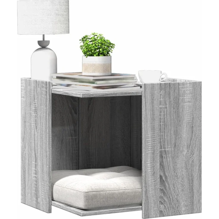 vidaXL Katzentoilette, Katzenklo Grau Sonoma 53x53x51 cm Holzwerkstoff mit verstecktem Design und Platz sparendem Beistelltisch功能 – Bild 1