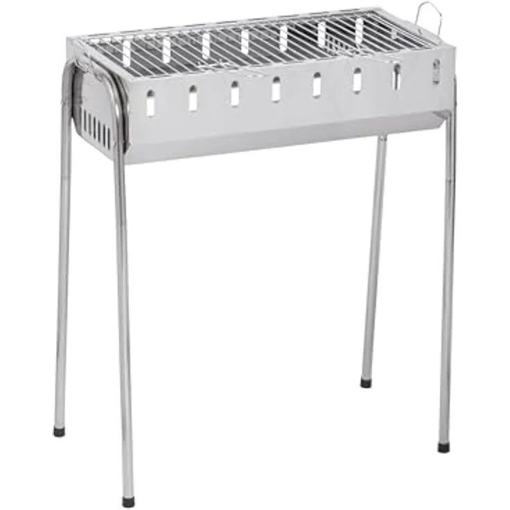 GLÜHZONE SG 300, Schaschlik Grill Edelstahl, mobiler Holzkohlegrill mit 8 Spießen, 56x26 cm Grillfläche, abnehmbare Beine, kompakt für Garten, Balkon & Camping