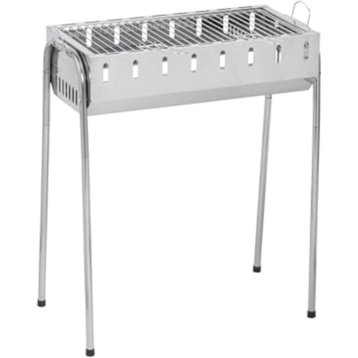 GLÜHZONE SG 300, Schaschlik Grill Edelstahl, mobiler Holzkohlegrill mit 8 Spießen, 56x26 cm Grillfläche, abnehmbare Beine, kompakt für Garten, Balkon & Camping – Bild 1