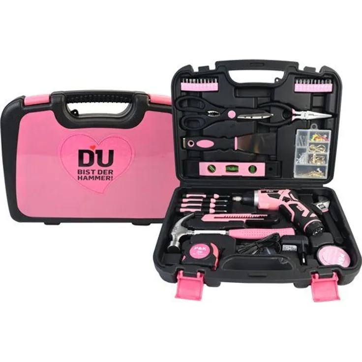 P & K Werkzeugkoffer Personalisierter 136-teiliger Werkzeugkoffer Du bist der Hammer (136 St) in Pink
