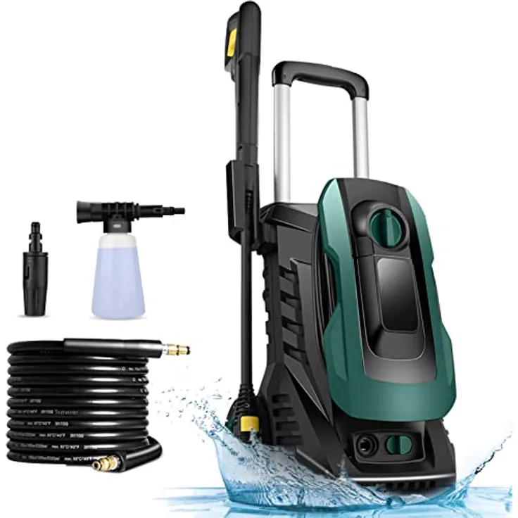 COOCHEER 135 Bar Hochdruckreiniger, 1800W Elektrischer Hochdruckreiniger mit 3 in 1 Nozzle, 5 m Hochdruckschlauch, Fördermenge: 590 l/h, perfekt für Autos/Zäune/Garten/Patios/Pool