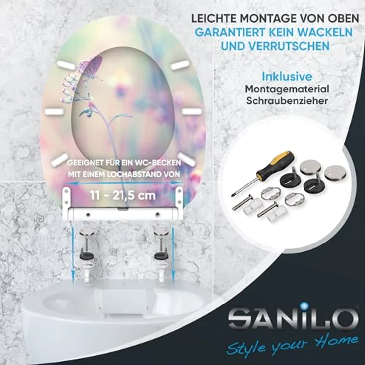 Sanilo WC Sitz Top Fix Meadow, mit Absenkautomatik und antibakterieller Beschichtung, bruchsicheres Holz – Bild 6
