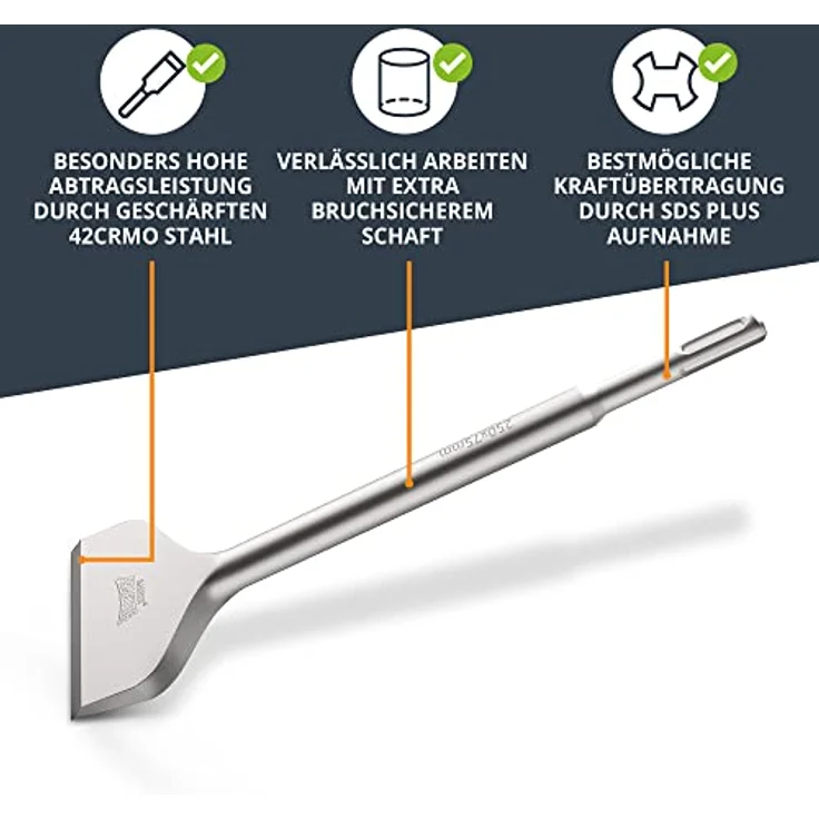 BAURIX® Fliesenmeißel SDS Plus 250x75 mm, abgewinkelter Flachmeißel mit selbstschärfender Schneide und bruchsicherem Schaft – Bild 4