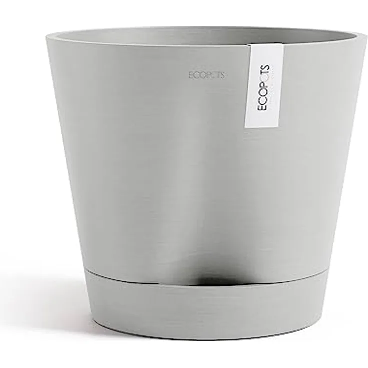 ECOPOTS Blumentopf Venice 2 mit Bewässerung Hell Grau - Durchmesser Ø 30 cm rund groß - Pflanzentopf aus Recycling Kunststoff - Übertopf mit Wasserversorgung modern für Indoor und Outdoor